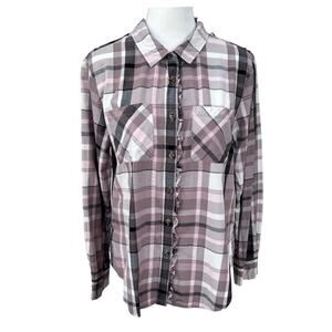 Shyanne Shirt Women's M Plaid Button Front Ruffle Long Sleeve Country Western